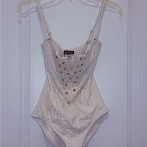 MOEVA Cream One-Piece Swimsuit with Gold Buttons